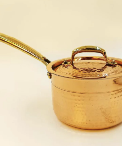 1 Liter Pure Copper Saucepan Hammered with Tin Coating Inner Side | Kalai | with Lid.